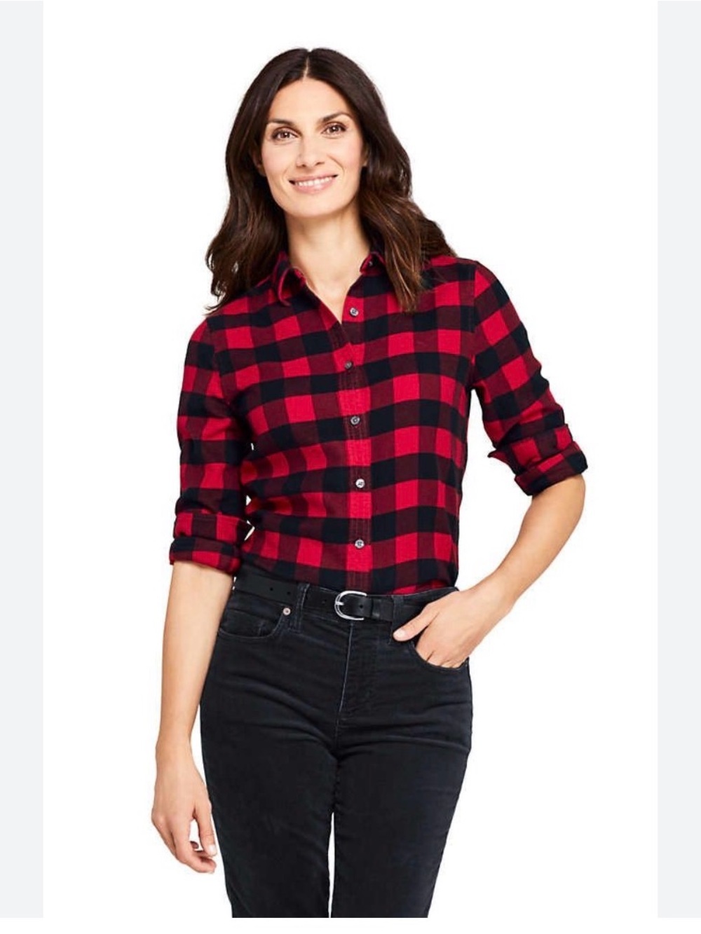 Lands' End Red and Black Buffalo Plaid Button-Down Shirt
